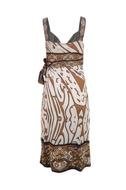 Diane von Furstenberg - Ivory w/ Brown & Black Print Wrap Tie Sleeveless Dress Sz 4 - Current Boutique