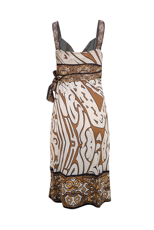 Diane von Furstenberg - Ivory w/ Brown & Black Print Wrap Tie Sleeveless Dress Sz 4 - Current Boutique