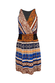 Diane von Furstenberg - Blue, Ivory, Orange, & Brown Print Sleeveless Dress Sz 2
