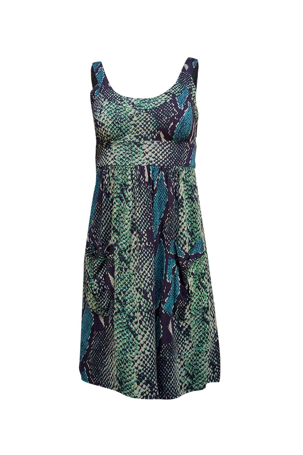 Diane von Furstenberg - Green & Navy Snake Skin Print Sz 2 - Current Boutique