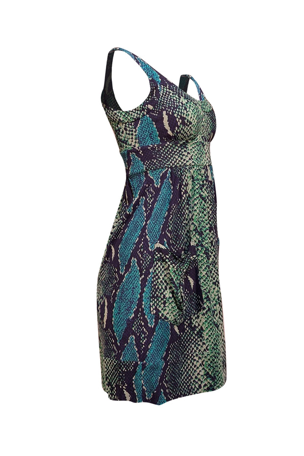 Diane von Furstenberg - Green & Navy Snake Skin Print Sz 2 - Current Boutique