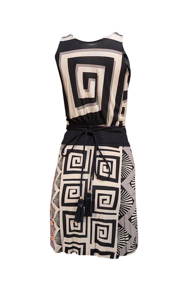 Diane von Furstenberg - Ivory, Black, Pink, & Blue Print Sleeveless Dress Sz 2