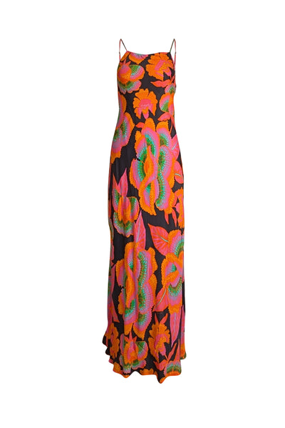 Farm Rio - Orange, Black, Pink, & Green Print Slip Maxi Dress Sz XS - Current Boutique