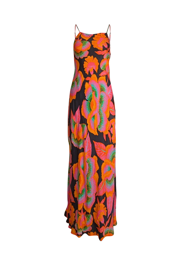 Farm Rio - Orange, Black, Pink, & Green Print Slip Maxi Dress Sz XS - Current Boutique