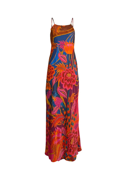 Farm Rio - Orange, Blue, Pink, & Purple Print Sleeveless Maxi Slip  Dress Sz XS - Current Boutique