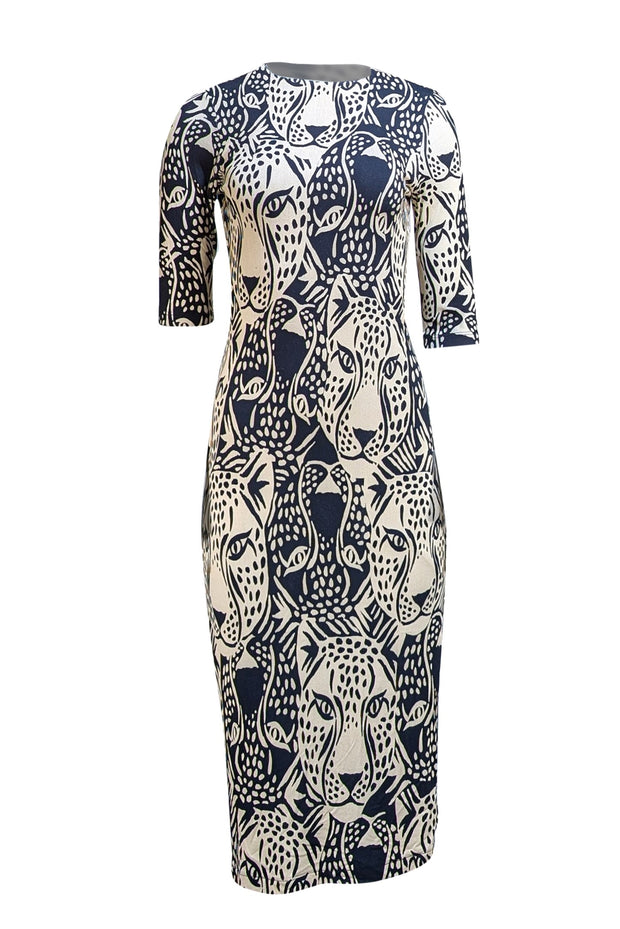 Farm Rio - Cream & Black Animal Face Print Midi Dress Sz S