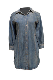 Veronica Beard - Medium Wash Blue Denim Button Front "Estee Raglan" Dress Sz S