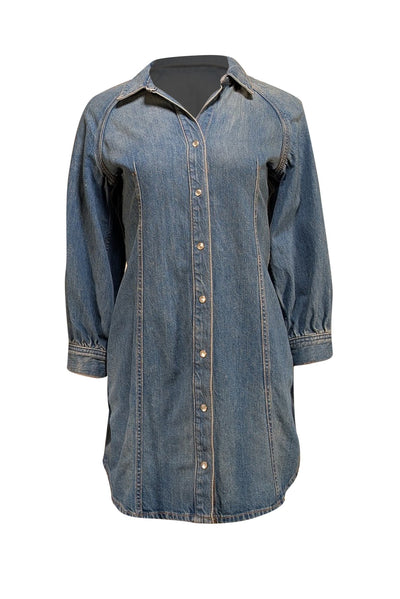 Veronica Beard - Medium Wash Blue Denim Button Front "Estee Raglan" Dress Sz S