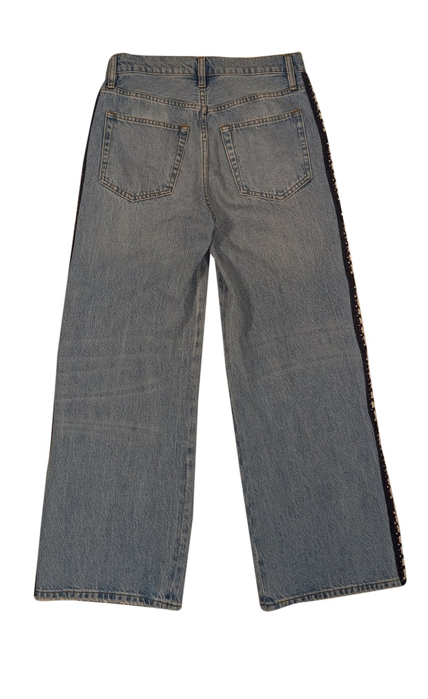 Frame - Medium Wash Blue "Le Jane" Cropped Crochet Trimmed High Rise Jeans Sz 2 - Current Boutique