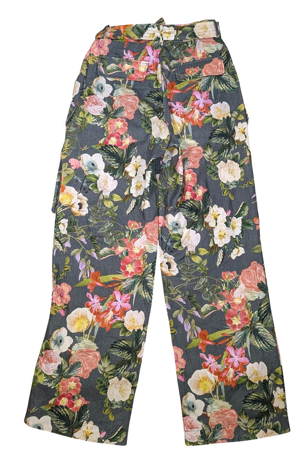 Cara Cara - Green, Cream, & Orange Floral Linen Pants Sz S