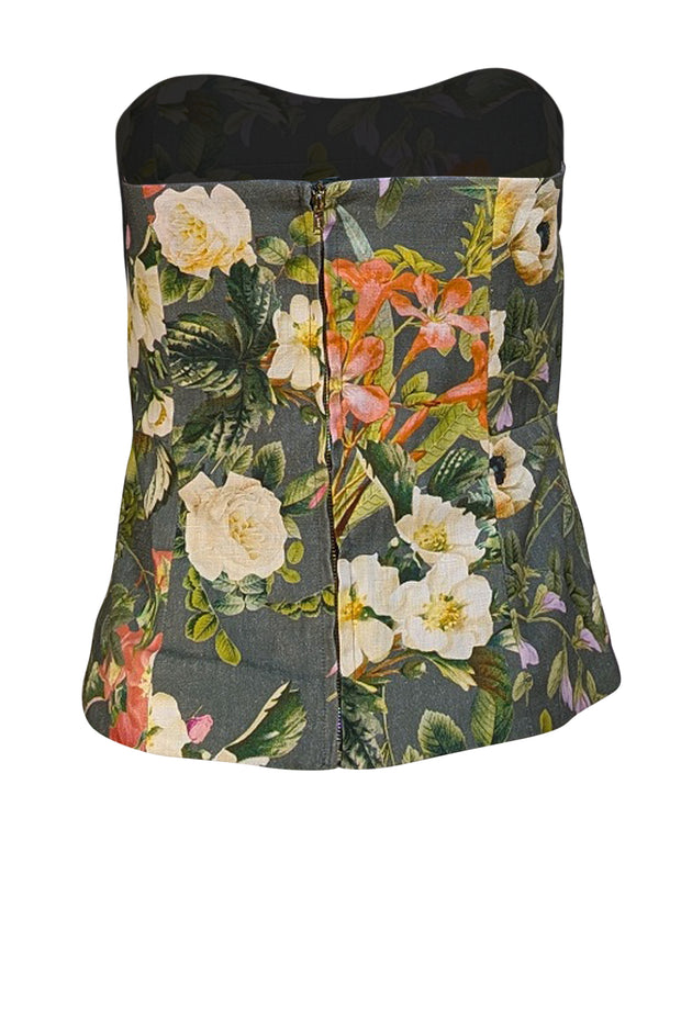 Cara Cara - Green, Cream, & Orange Floral Strapless Top Sz M