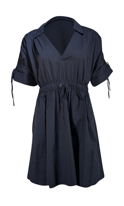 Cinq a Sept - Black Poplin Ruched Sleeve Mini Dress Sz XS - Current Boutique