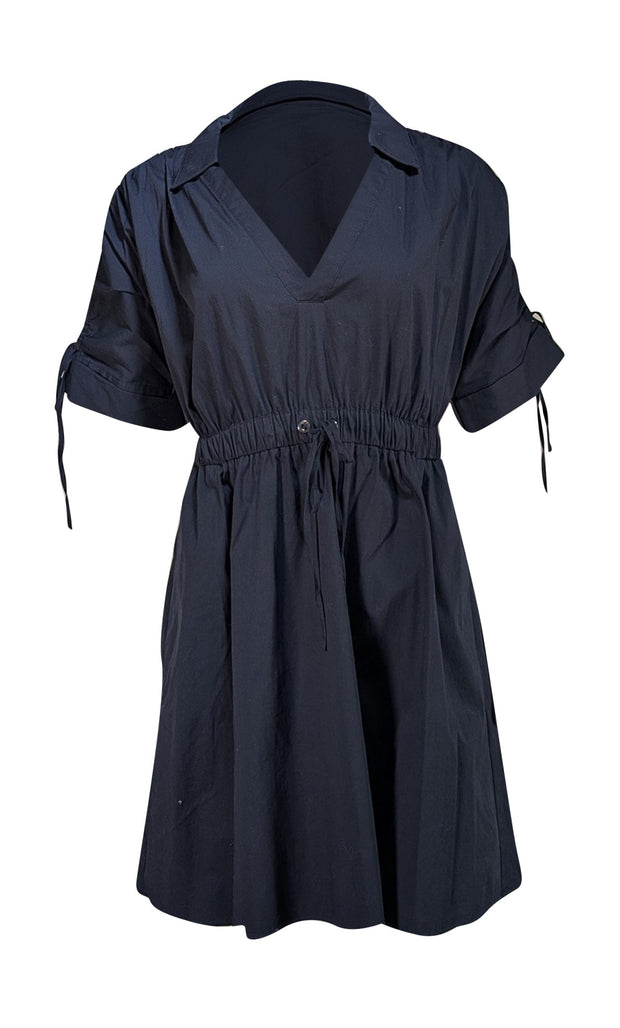 Cinq a Sept - Black Poplin Ruched Sleeve Mini Dress Sz XS - Current Boutique