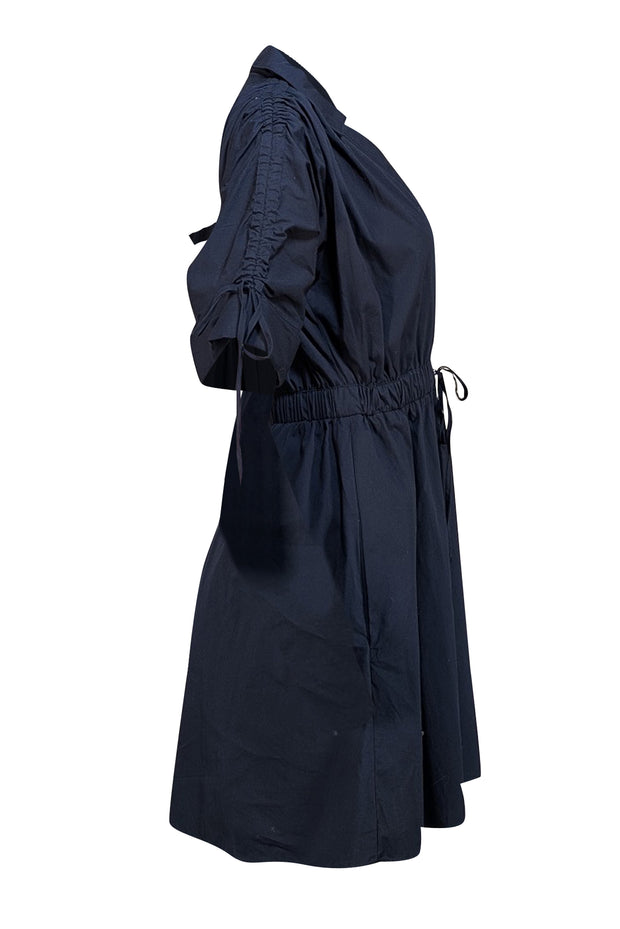 Cinq a Sept - Black Poplin Ruched Sleeve Mini Dress Sz XS - Current Boutique