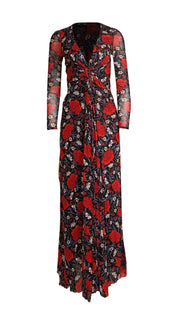 Diane von Furstenberg - Black w/Red & Blue Passion Floral Print Long Sleeve Dress Sz XS