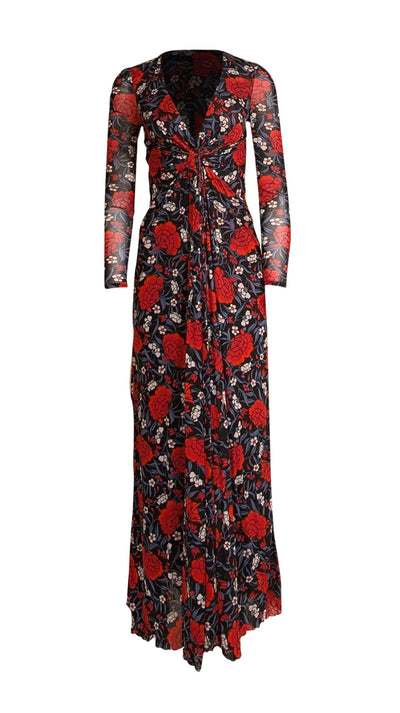 Diane von Furstenberg - Black w/Red & Blue Passion Floral Print Long Sleeve Dress Sz XS