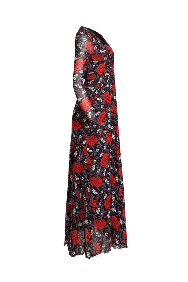 Diane von Furstenberg - Black w/Red & Blue Passion Floral Print Long Sleeve Dress Sz XS