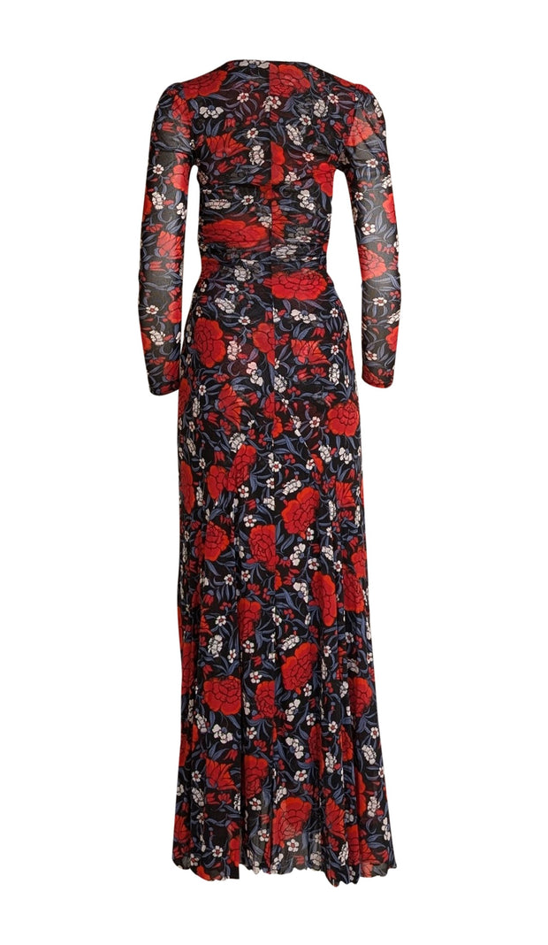 Diane von Furstenberg - Black w/Red & Blue Passion Floral Print Long Sleeve Dress Sz XS