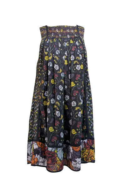 Proenza Schouler - Black w/ Yellow & White Floral Print Sleeveless Silk Dress Sz 2 - Current Boutique
