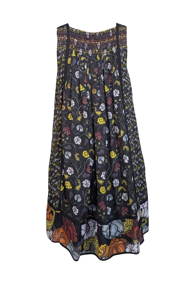 Proenza Schouler - Black w/ Yellow & White Floral Print Sleeveless Silk Dress Sz 2 - Current Boutique