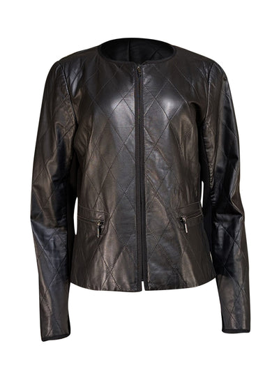Lafayette 148 - Black Leather Quilted Jacket Sz 14 - Current Boutique
