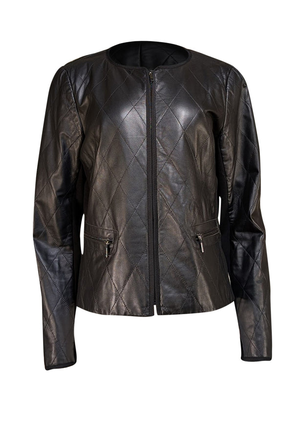 Lafayette 148 - Black Leather Quilted Jacket Sz 14 - Current Boutique