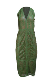 Akris - Green Lamb Leather Laser Cut Print Sleeveless Dress Sz 4