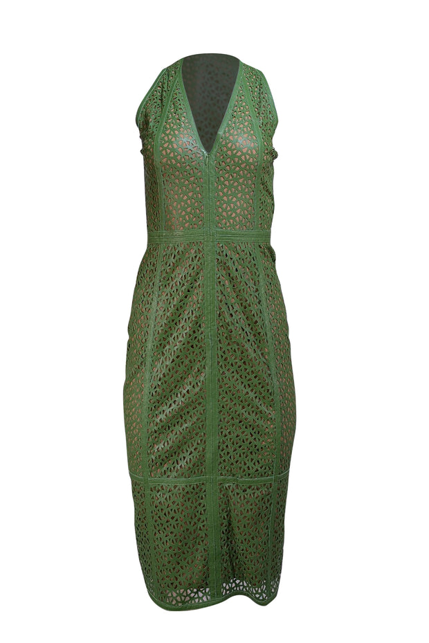 Akris - Green Lamb Leather Laser Cut Print Sleeveless Dress Sz 4