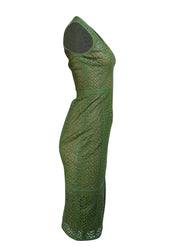 Akris - Green Lamb Leather Laser Cut Print Sleeveless Dress Sz 4