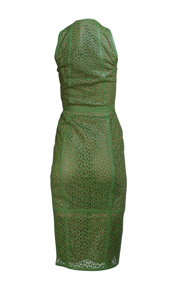 Akris - Green Lamb Leather Laser Cut Print Sleeveless Dress Sz 4