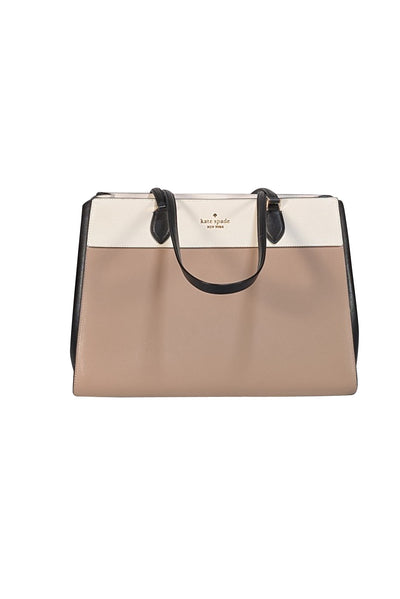 Kate Spade - Beige, Cream, & Black Saffiano Leather Tote Bag - Current Boutique