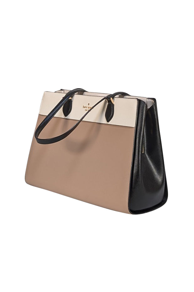 Kate Spade - Beige, Cream, & Black Saffiano Leather Tote Bag - Current Boutique