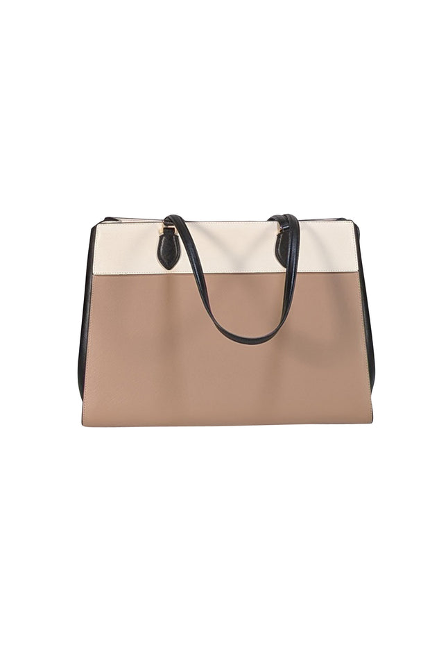 Kate Spade - Beige, Cream, & Black Saffiano Leather Tote Bag - Current Boutique