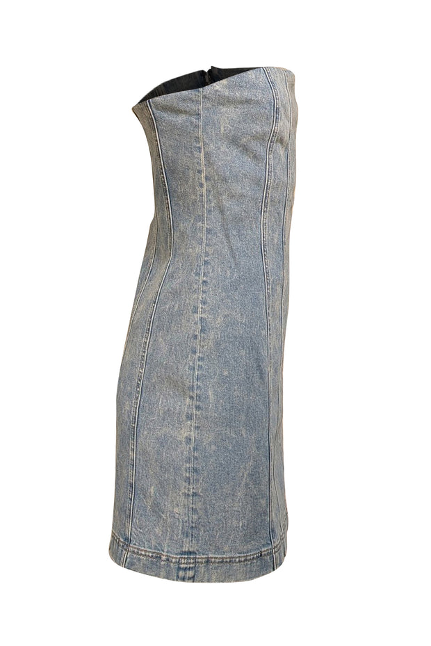 Alice & Olivia - Medium Wash Blue Denim Strapless Dress Sz 8 - Current Boutique