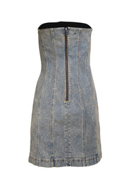 Alice & Olivia - Medium Wash Blue Denim Strapless Dress Sz 8 - Current Boutique