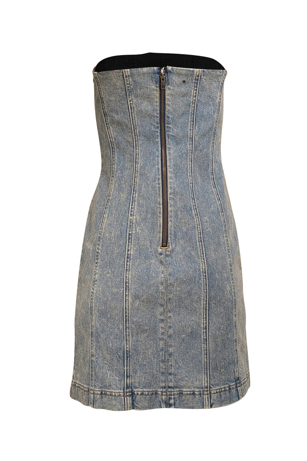 Alice & Olivia - Medium Wash Blue Denim Strapless Dress Sz 8 - Current Boutique