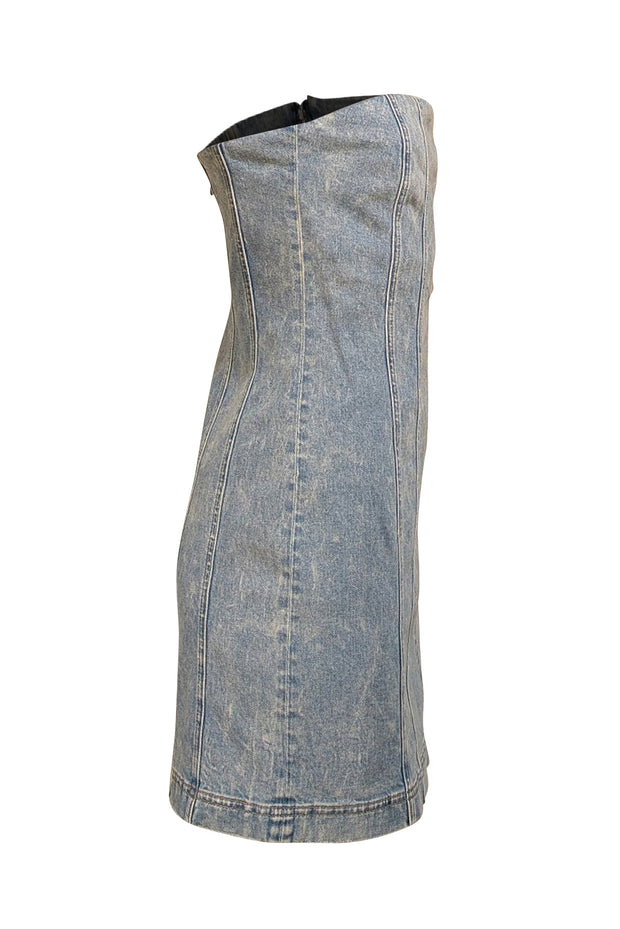 Alice & Olivia - Medium Wash Blue Denim Strapless Dress Sz 10 - Current Boutique