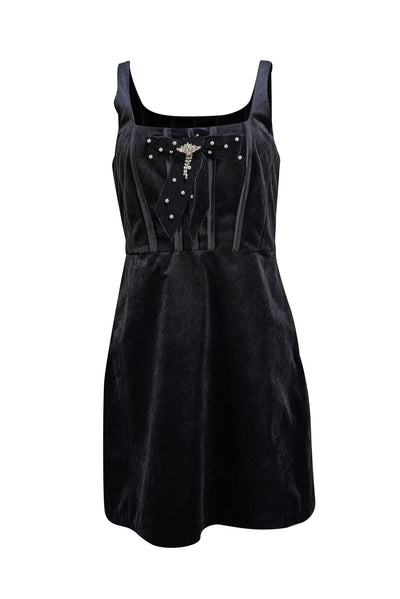 LoveShackFancy - Black Velvet Bow Detail Collins Dress Sz 8