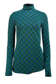 Diane von Furstenberg - Teal, Neon Green, & Black Geometric Print Sz S