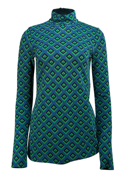 Diane von Furstenberg - Teal, Neon Green, & Black Geometric Print Sz S