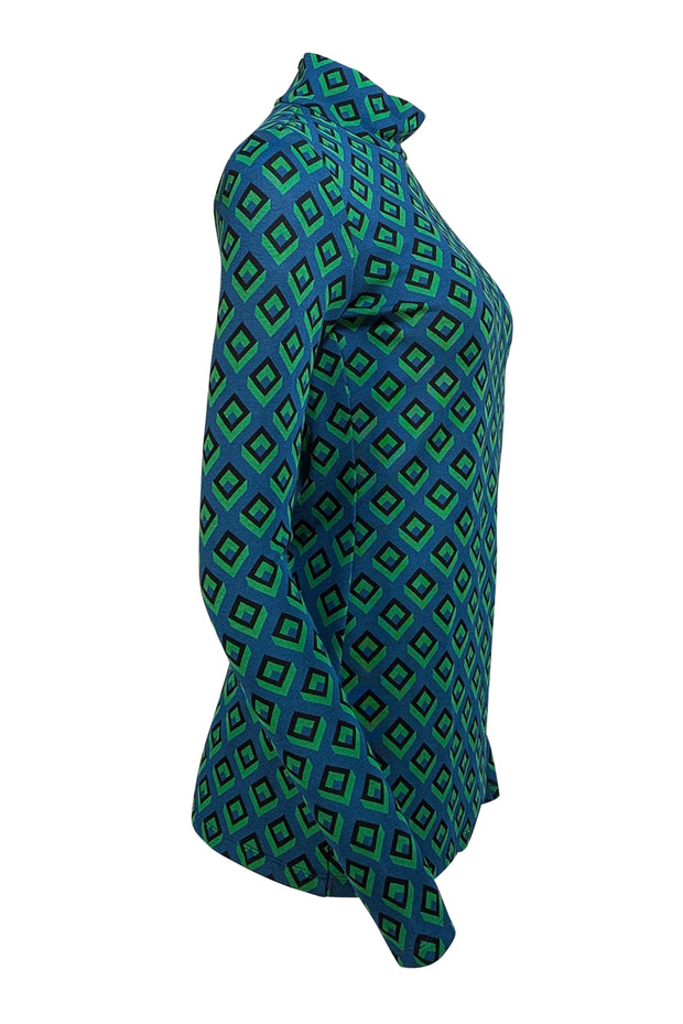 Diane von Furstenberg - Teal, Neon Green, & Black Geometric Print Sz S