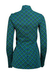 Diane von Furstenberg - Teal, Neon Green, & Black Geometric Print Sz S
