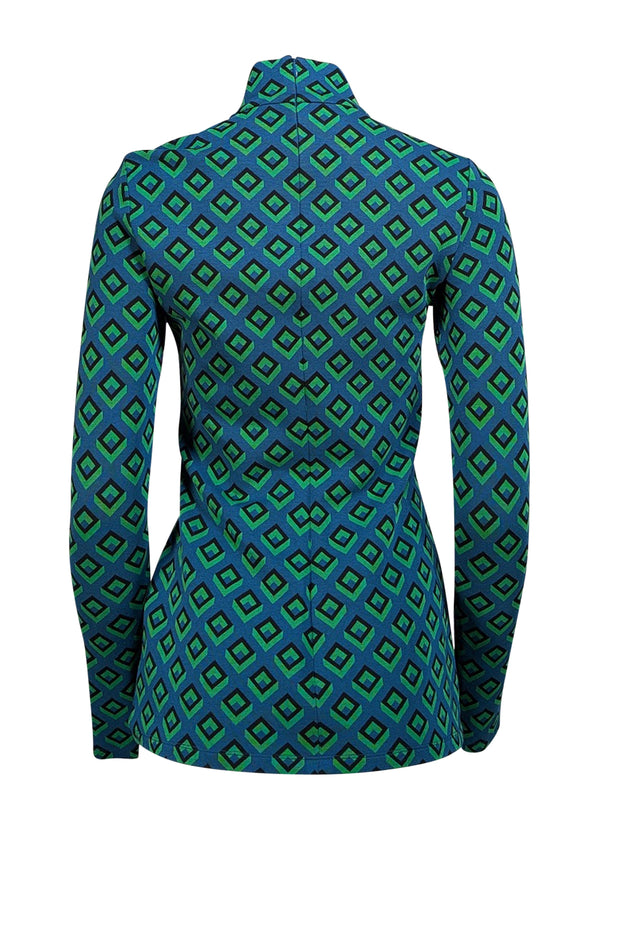 Diane von Furstenberg - Teal, Neon Green, & Black Geometric Print Sz S