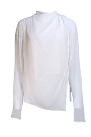 Lapointe - White Georgette Draped Long Sleeve Blouse Sz L - Current Boutique