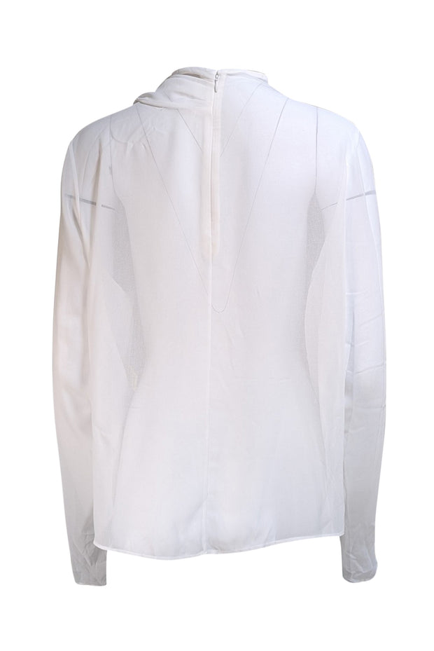 Lapointe - White Georgette Draped Long Sleeve Blouse Sz L - Current Boutique