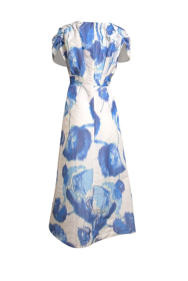 Lela Rose - Blue & White Print Puff Sleeve Maxi Dress Sz 6 - Current Boutique
