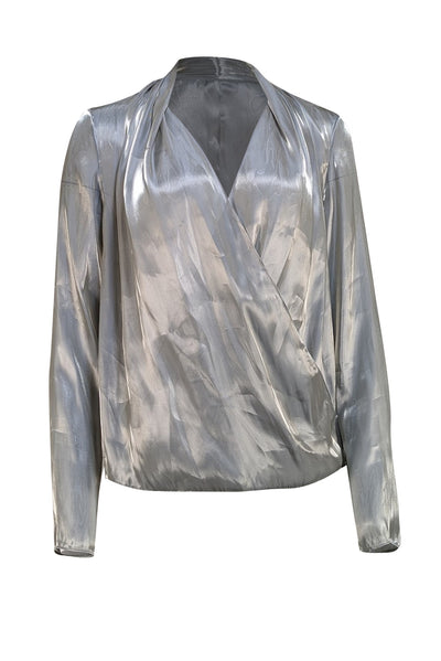 Lapointe - Silver Metallic Organza Wrap Blouse Sz 4 - Current Boutique