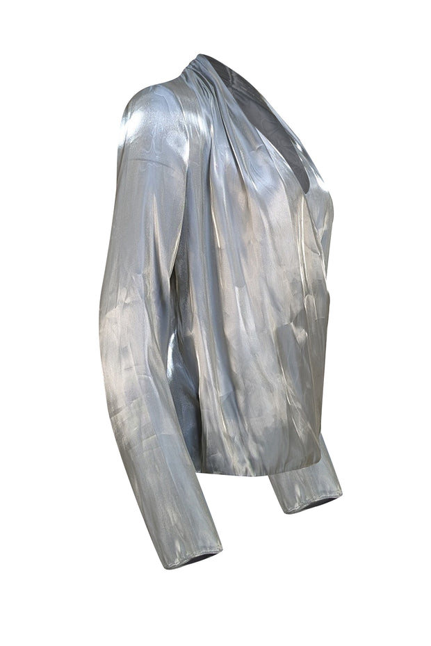 Lapointe - Silver Metallic Organza Wrap Blouse Sz 4 - Current Boutique