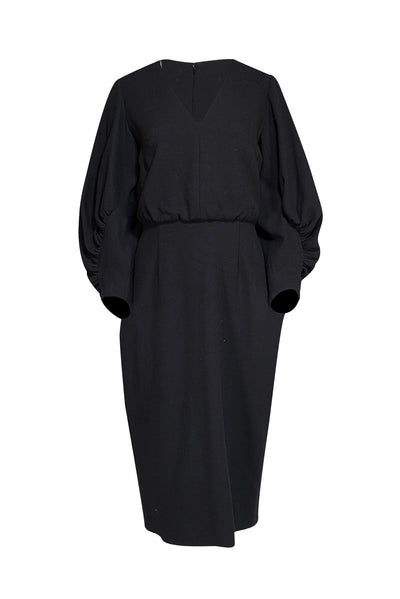 Lela Rose - Black Ruffle Sleeve Midi Dress Sz 6 - Current Boutique