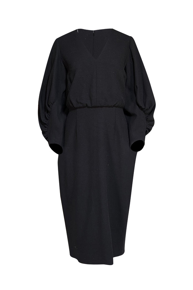 Lela Rose - Black Ruffle Sleeve Midi Dress Sz 6 - Current Boutique